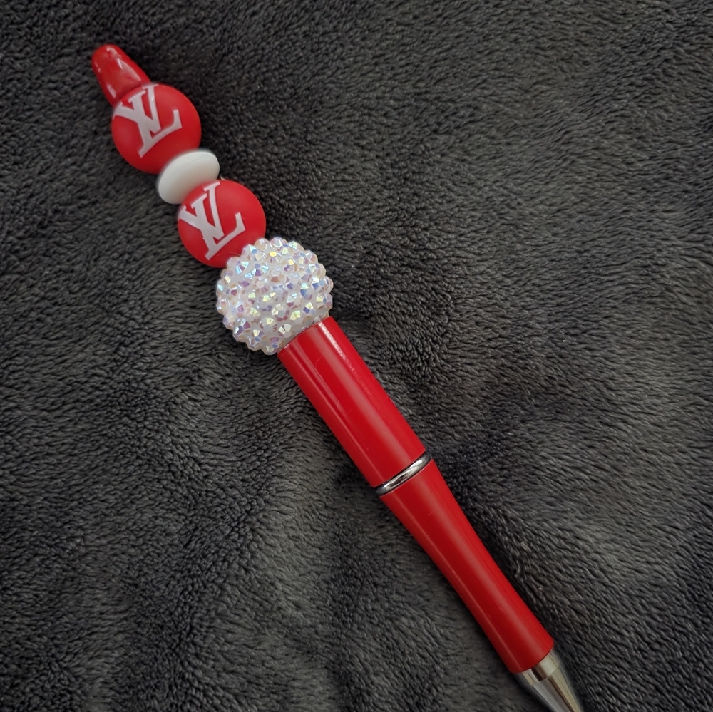 Designer Inspired Red and White Beaded Pen